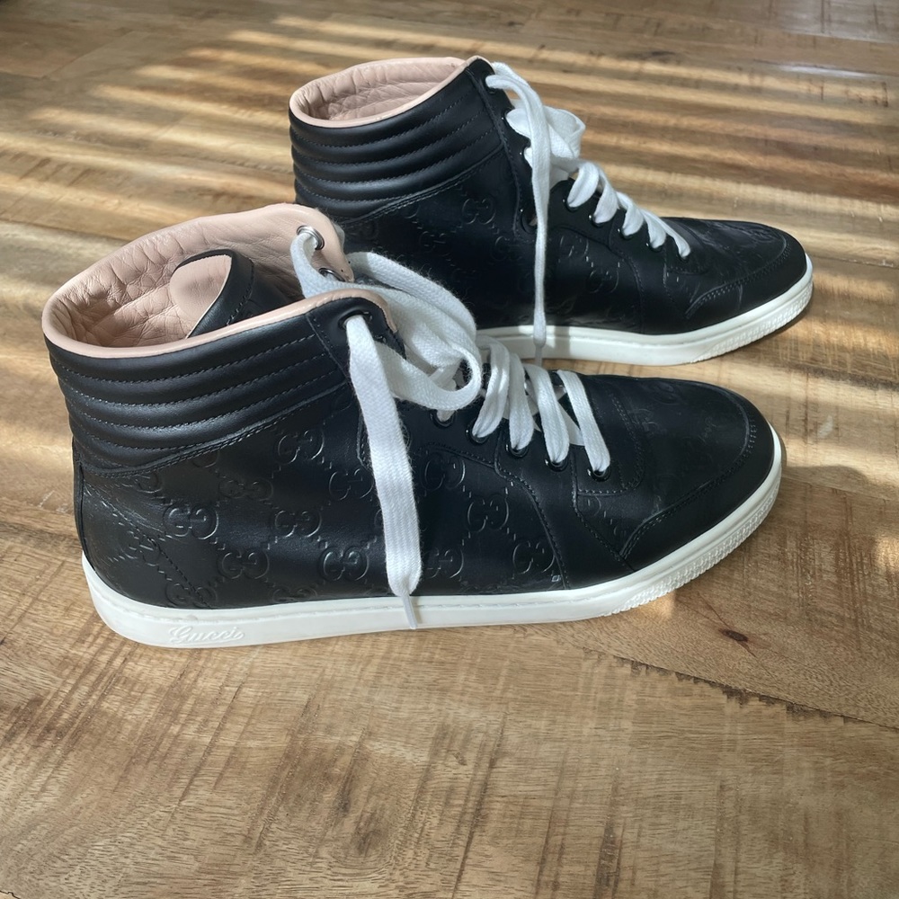 Gucci gg high top black leather sneakers